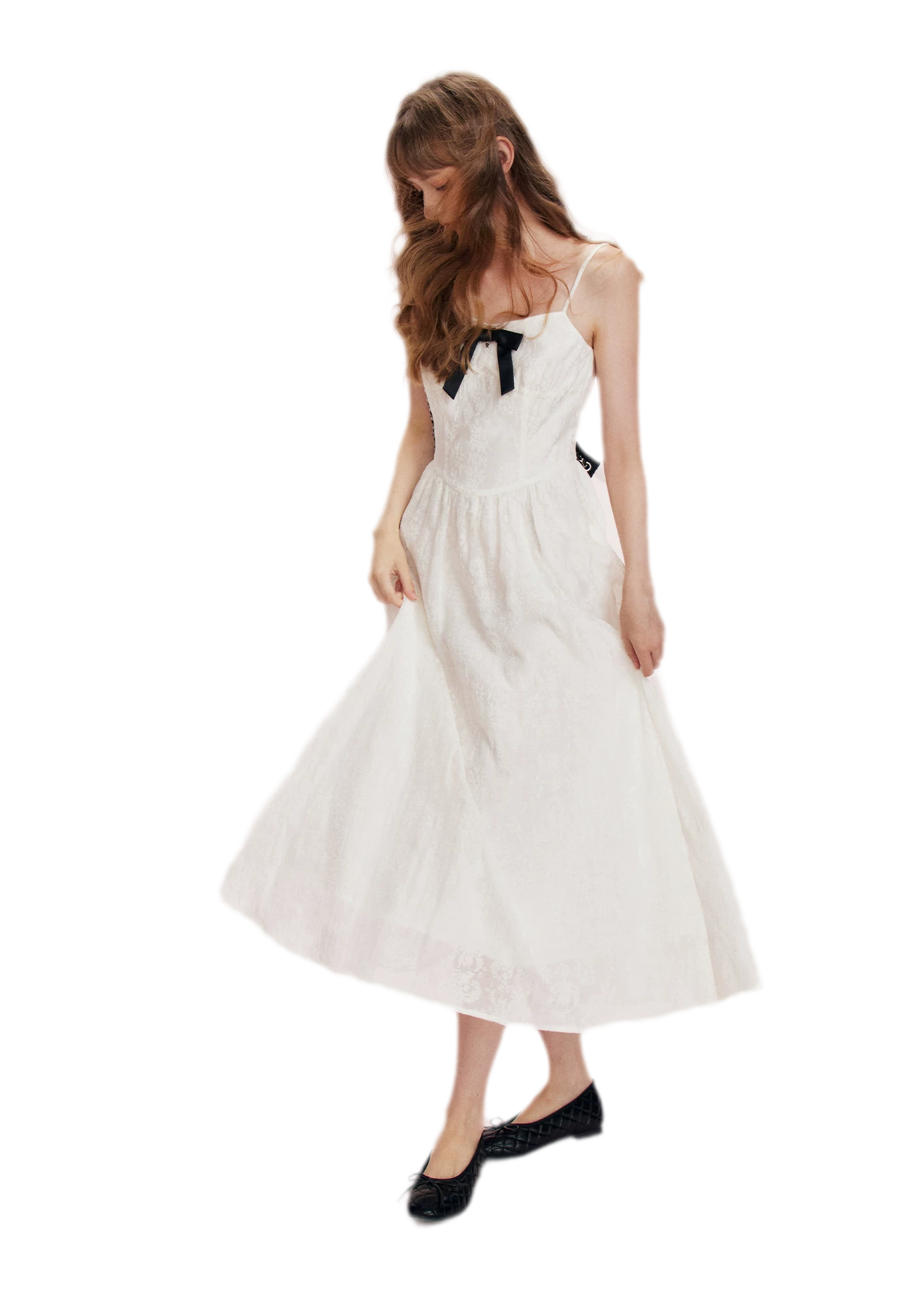 Flocked Bow Contrast Dress
