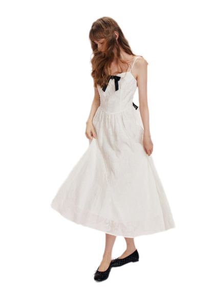 Flocked Bow Contrast Dress