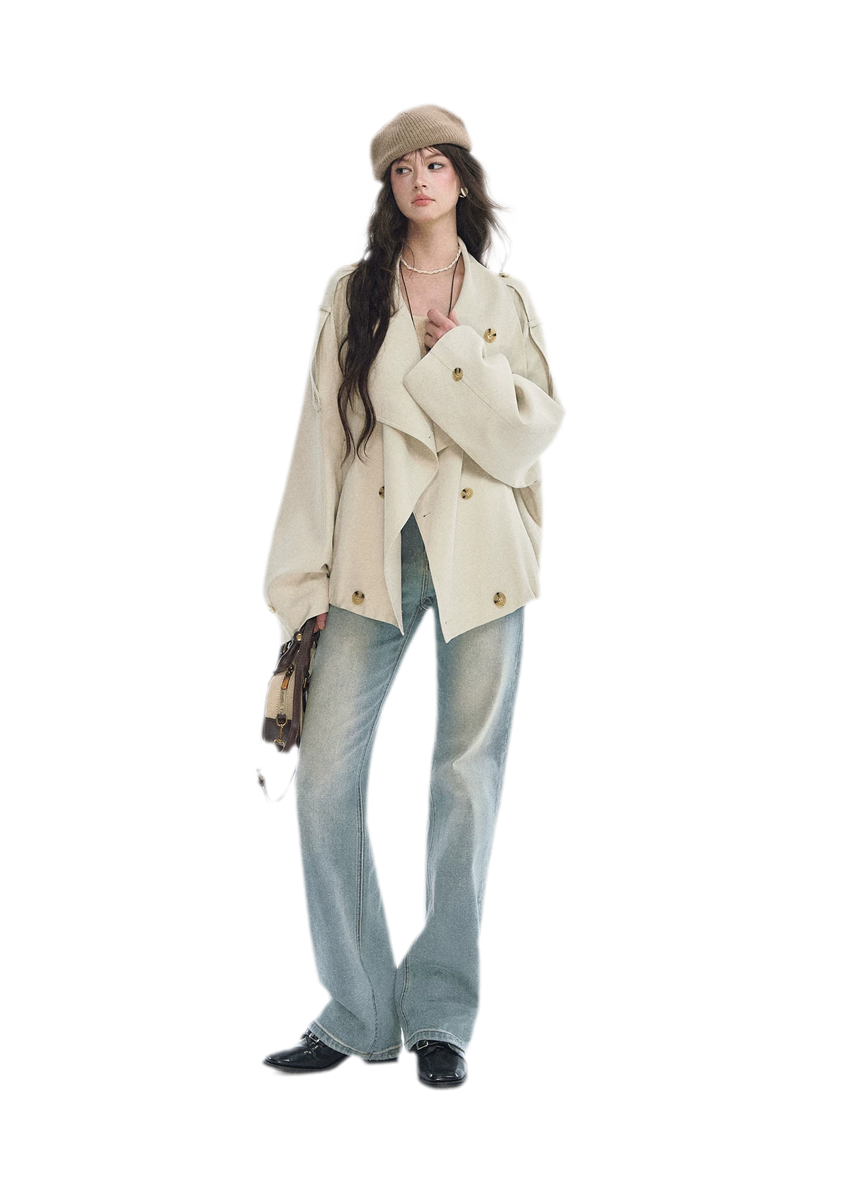 Relaxed Double-Breasted Short Trench