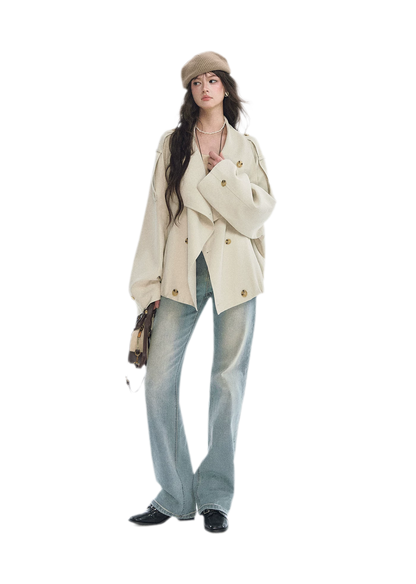 Relaxed Double-Breasted Short Trench