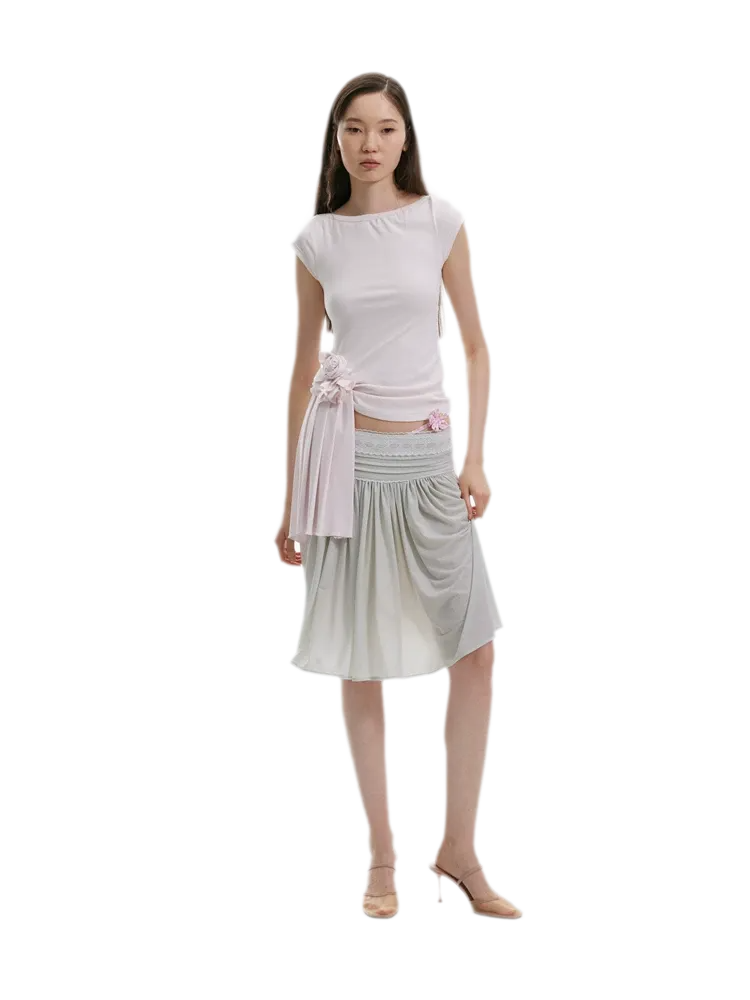 Asymmetric Flower Short Sleeve Top