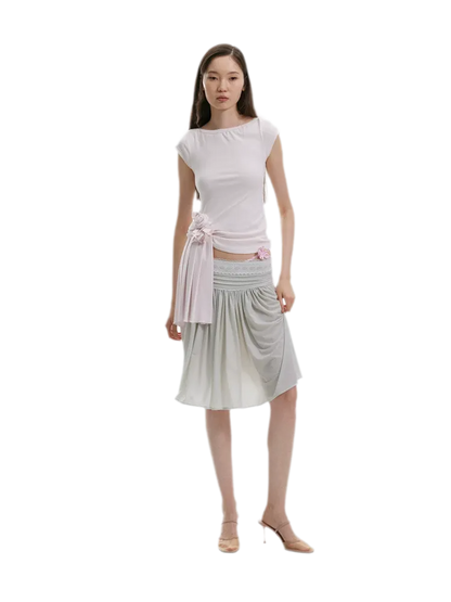 Asymmetric Flower Short Sleeve Top