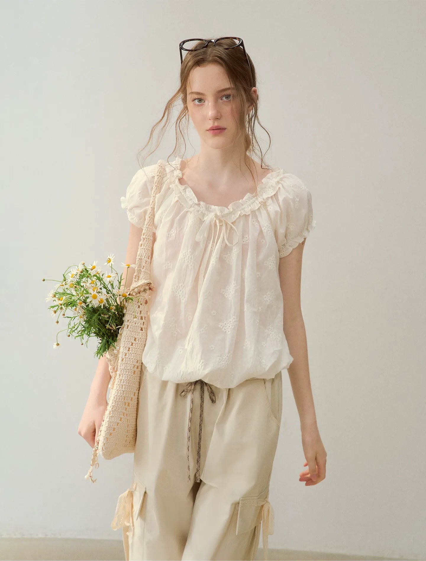 Embroidered Ruffle Blouse