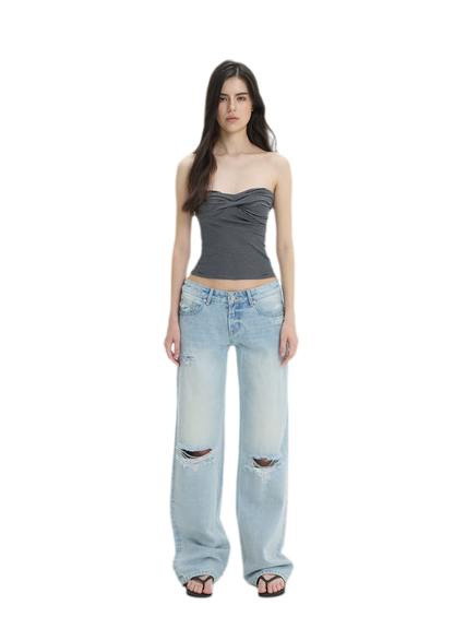 Washed Distressed Straight-Leg Jeans