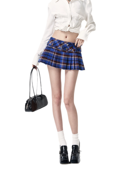 코튼 체크 플리츠 미니 스커트