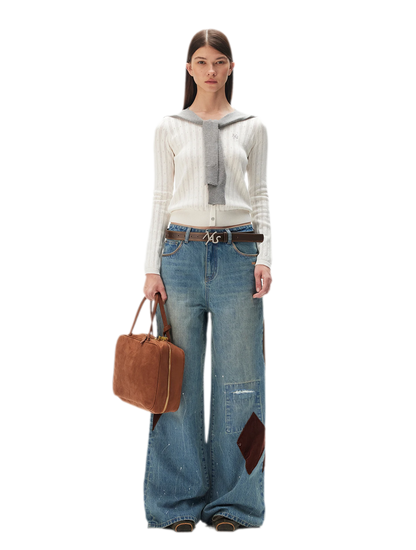 Washed Patchwork Jeans