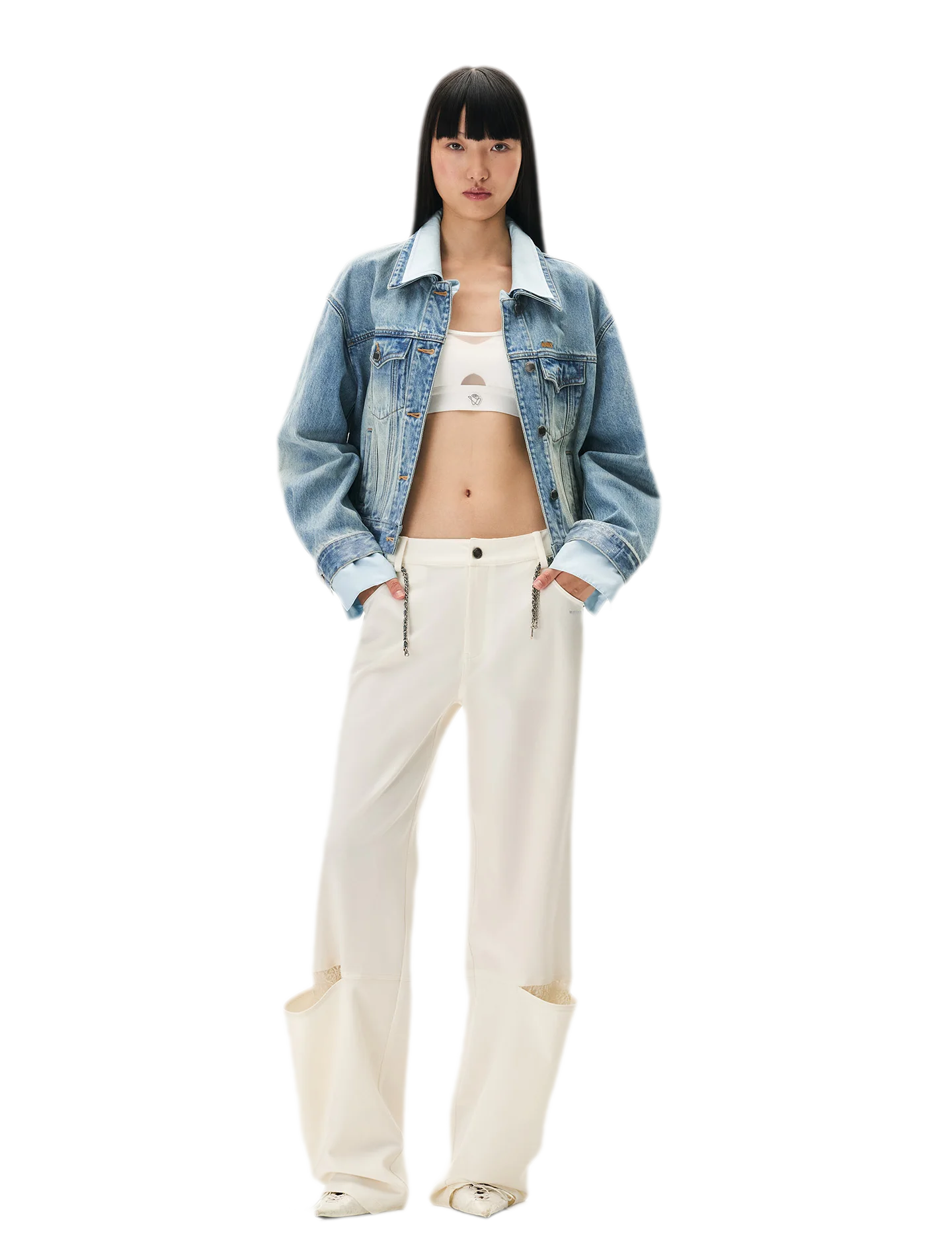 Washed Deconstructed Cropped Denim Jacket