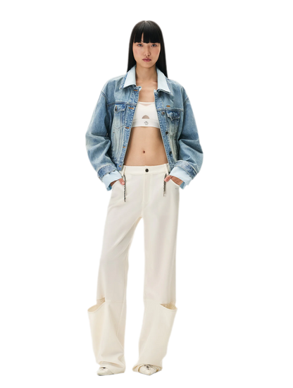Washed Deconstructed Cropped Denim Jacket