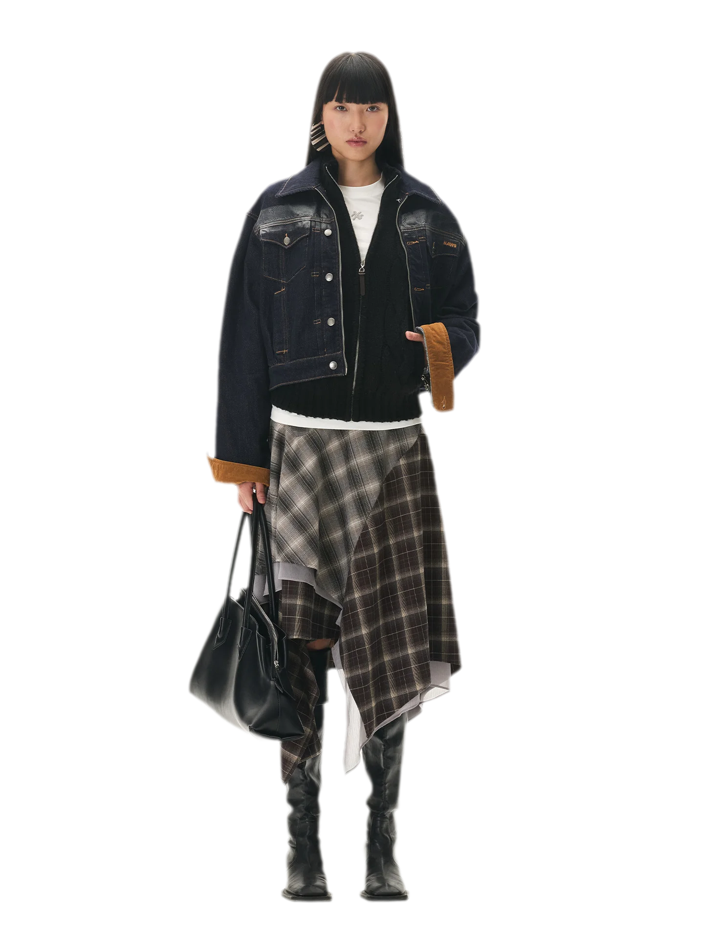 Suede-Patch Coated Denim Jacket