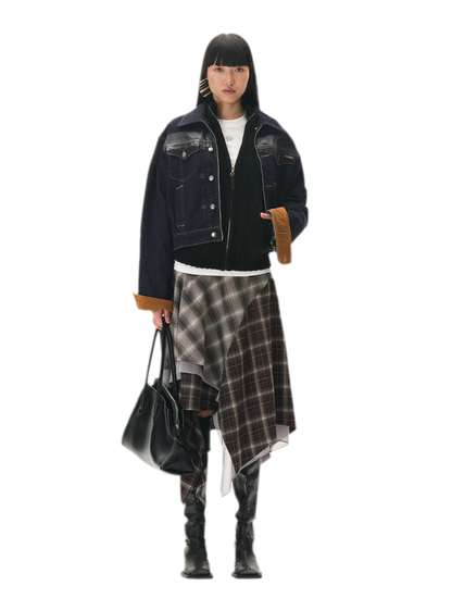 Suede-Patch Coated Denim Jacket