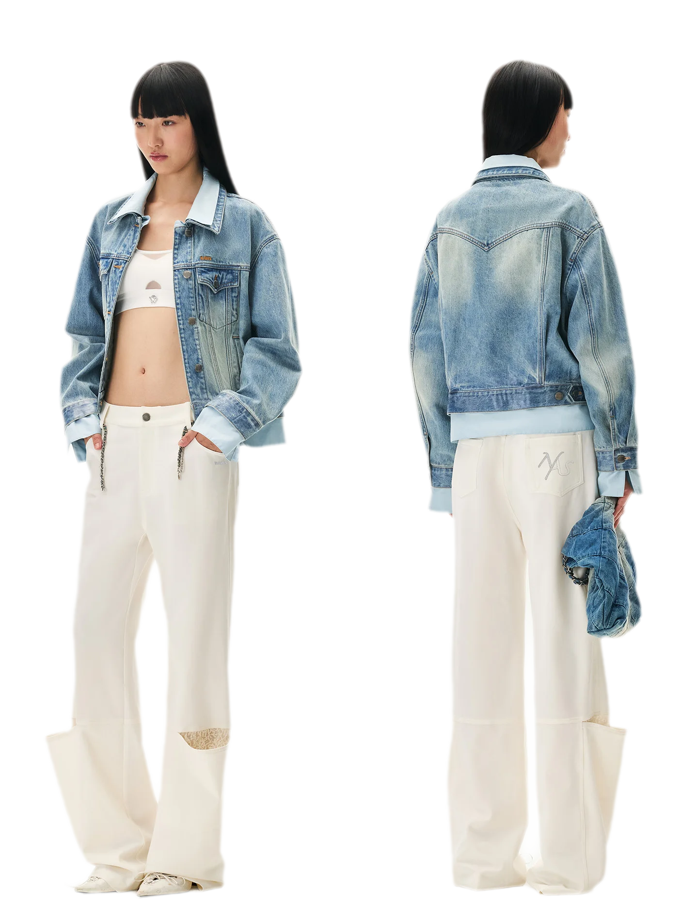 Washed Deconstructed Cropped Denim Jacket