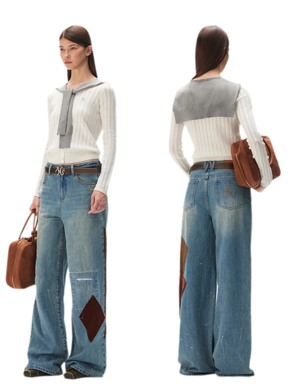 Washed Patchwork Jeans