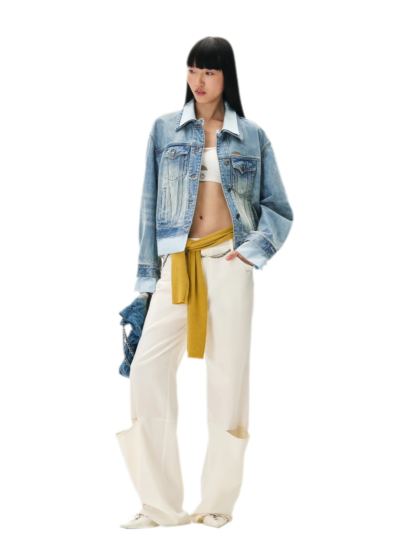 Washed Deconstructed Cropped Denim Jacket