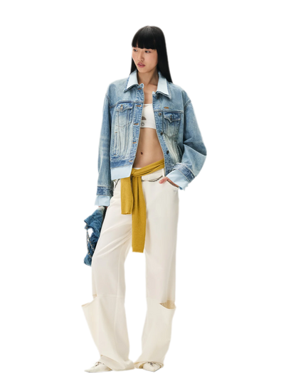 Washed Deconstructed Cropped Denim Jacket