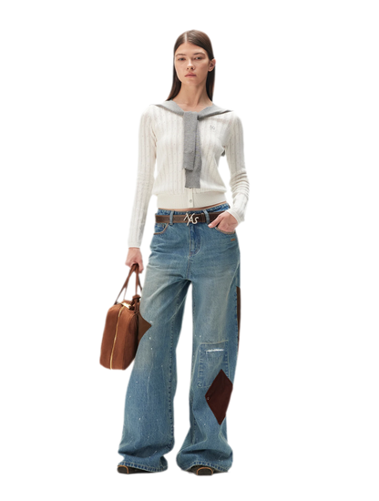 Washed Patchwork Jeans