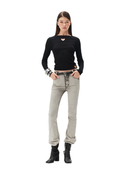 Wool Heart Cutout Knit Tee