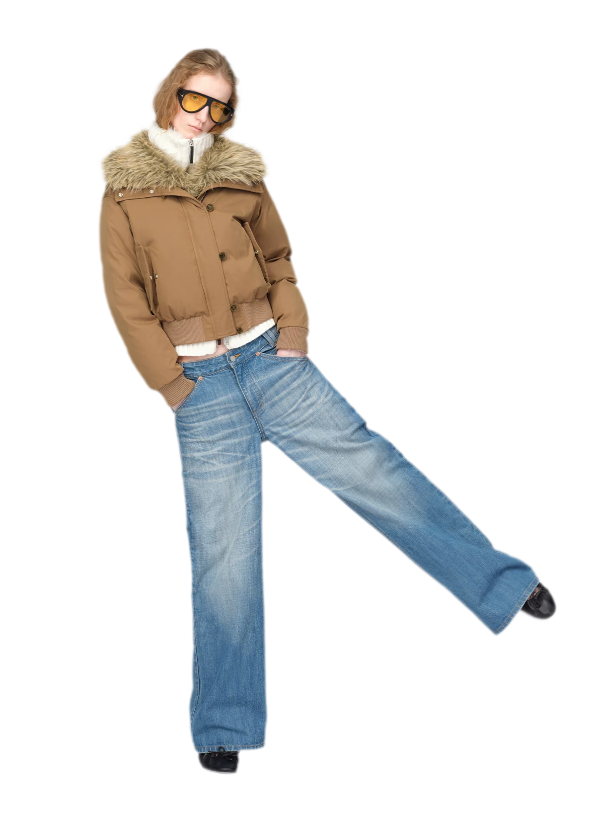 Washed Whisker Wide-Leg Jeans