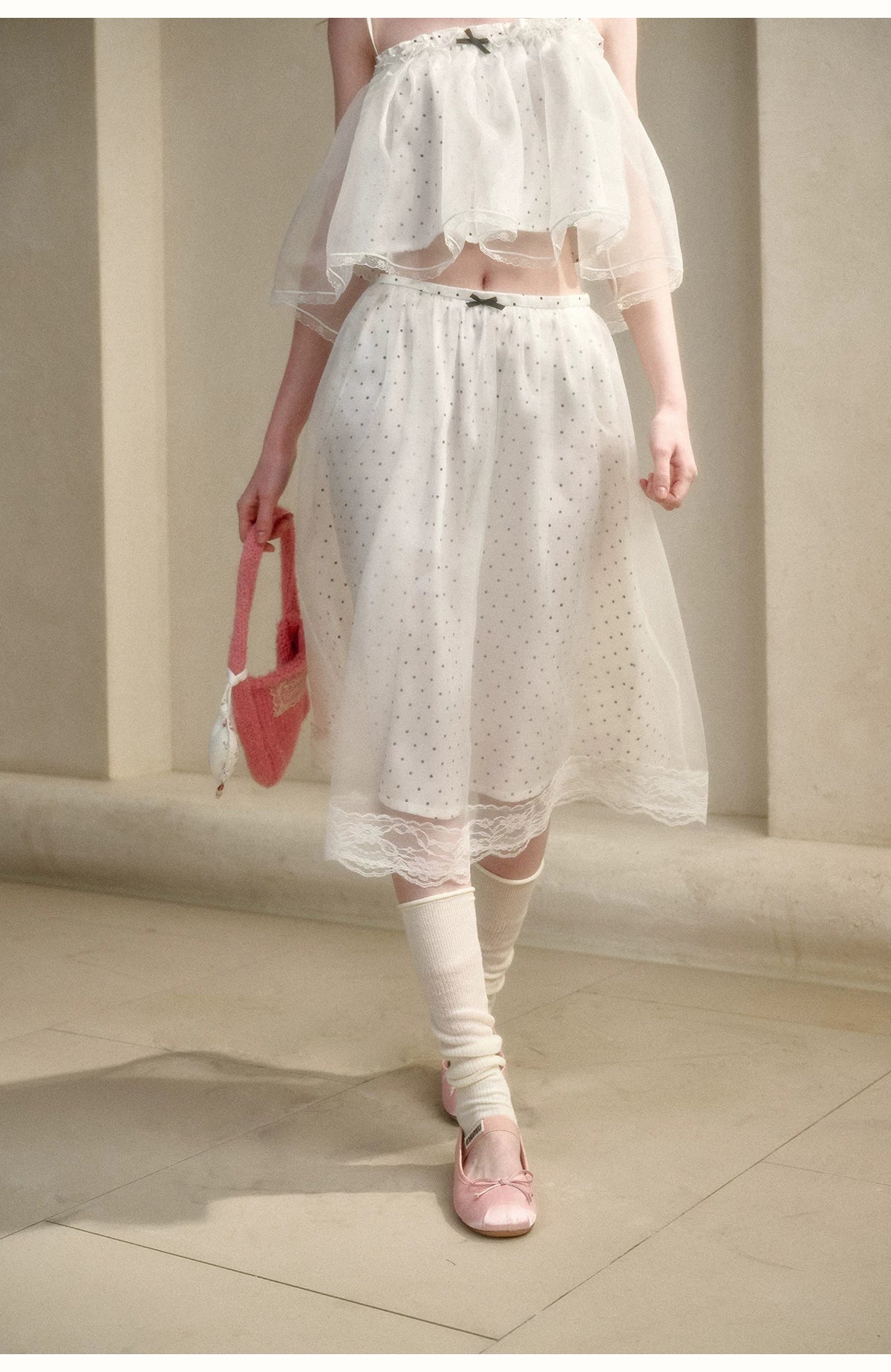Babydoll Pearl Organza Polka Dot Set