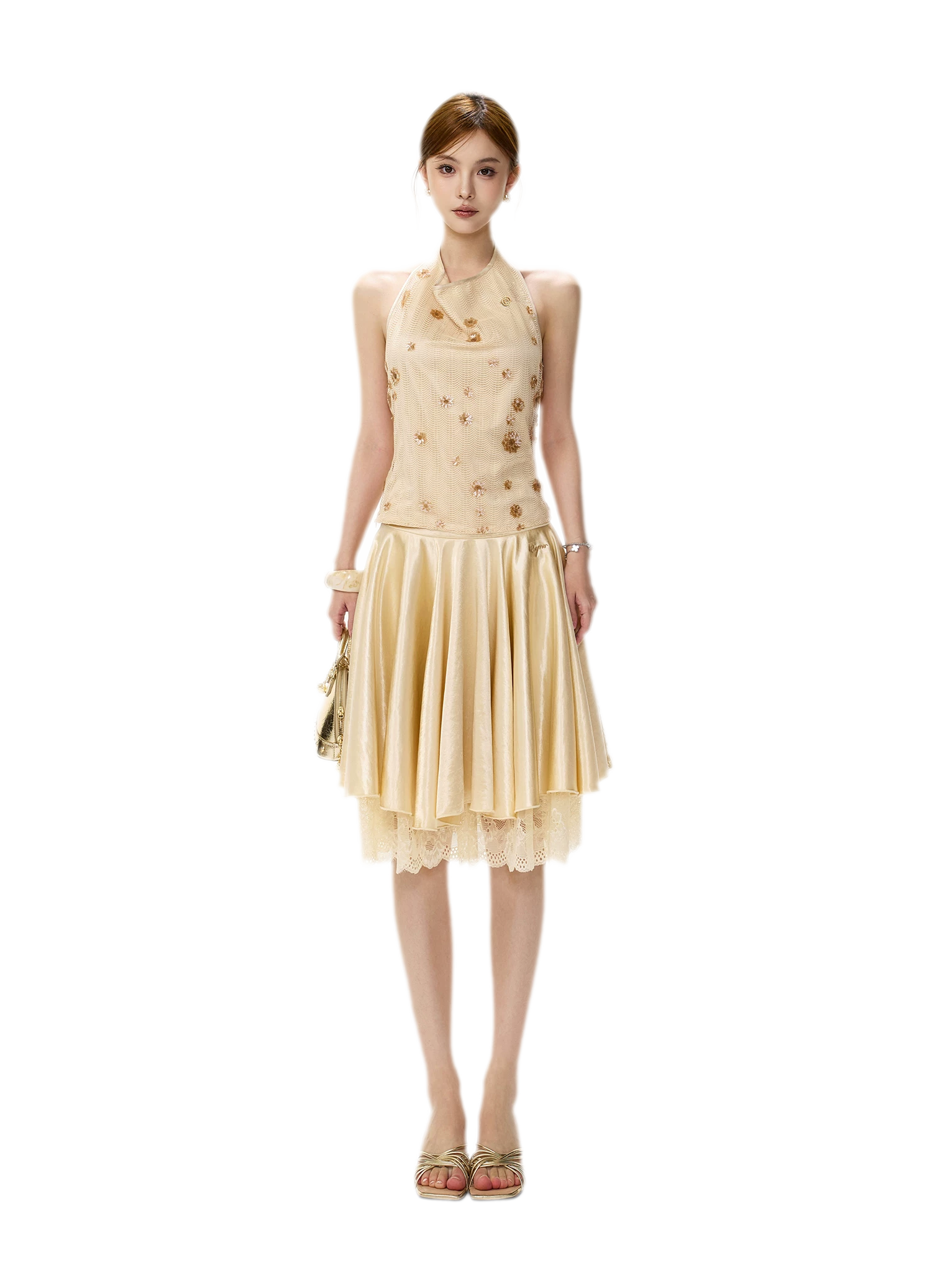 Lace Splice A-Line Skirt