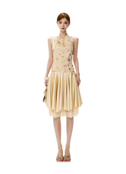 Lace Splice A-Line Skirt