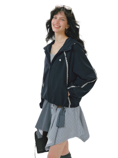 Lace Panel Hooded Jacket