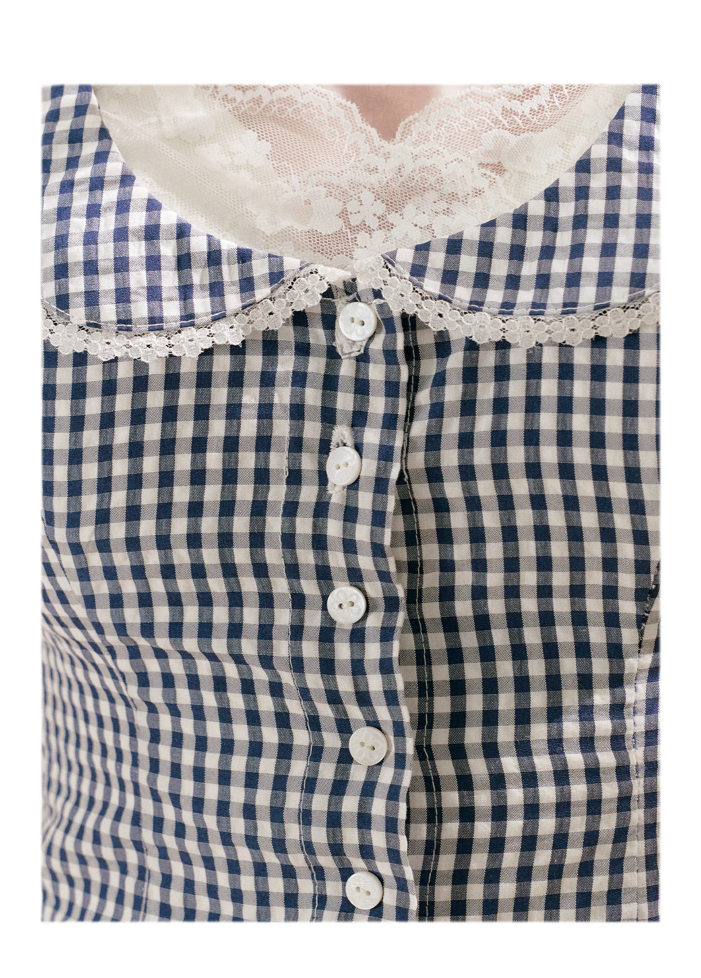 Tencel Cotton Lace Vintage Plaid Short Sleeve Dress