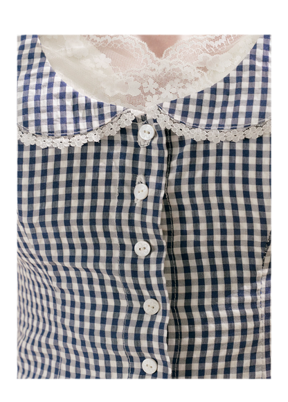 Tencel Cotton Lace Vintage Plaid Short Sleeve Dress