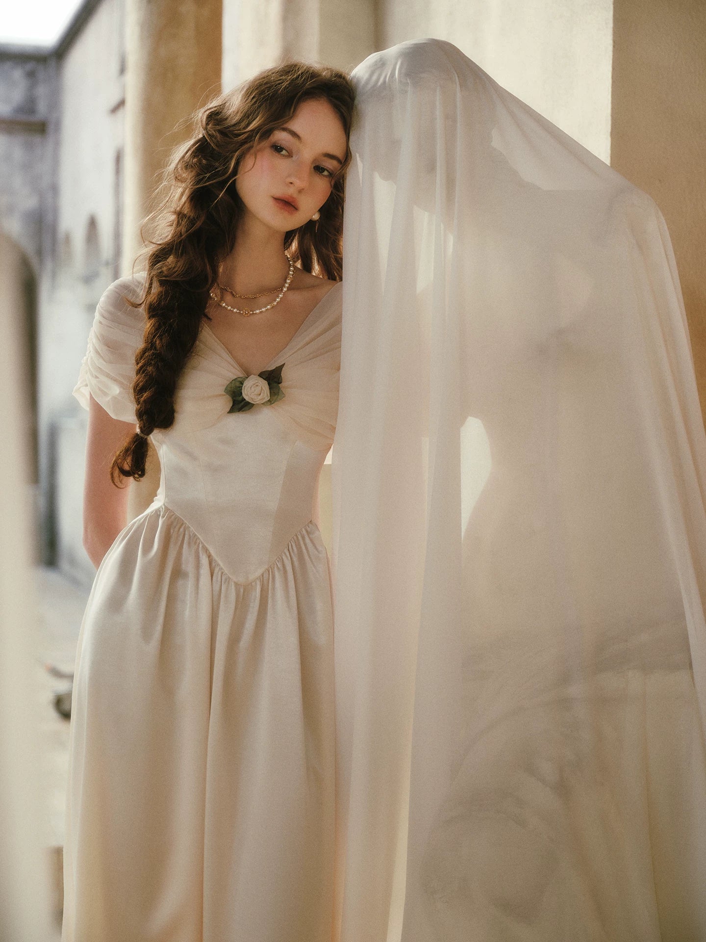 Ruching Rose A-Line Dress