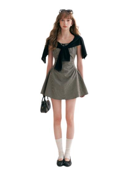 Hand-Pleated Ruffle Check Dress