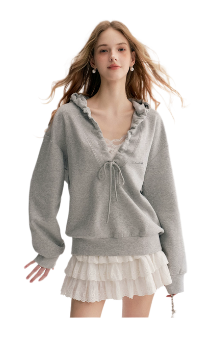 Cotton-Feel Ruched Oversized Hoodie