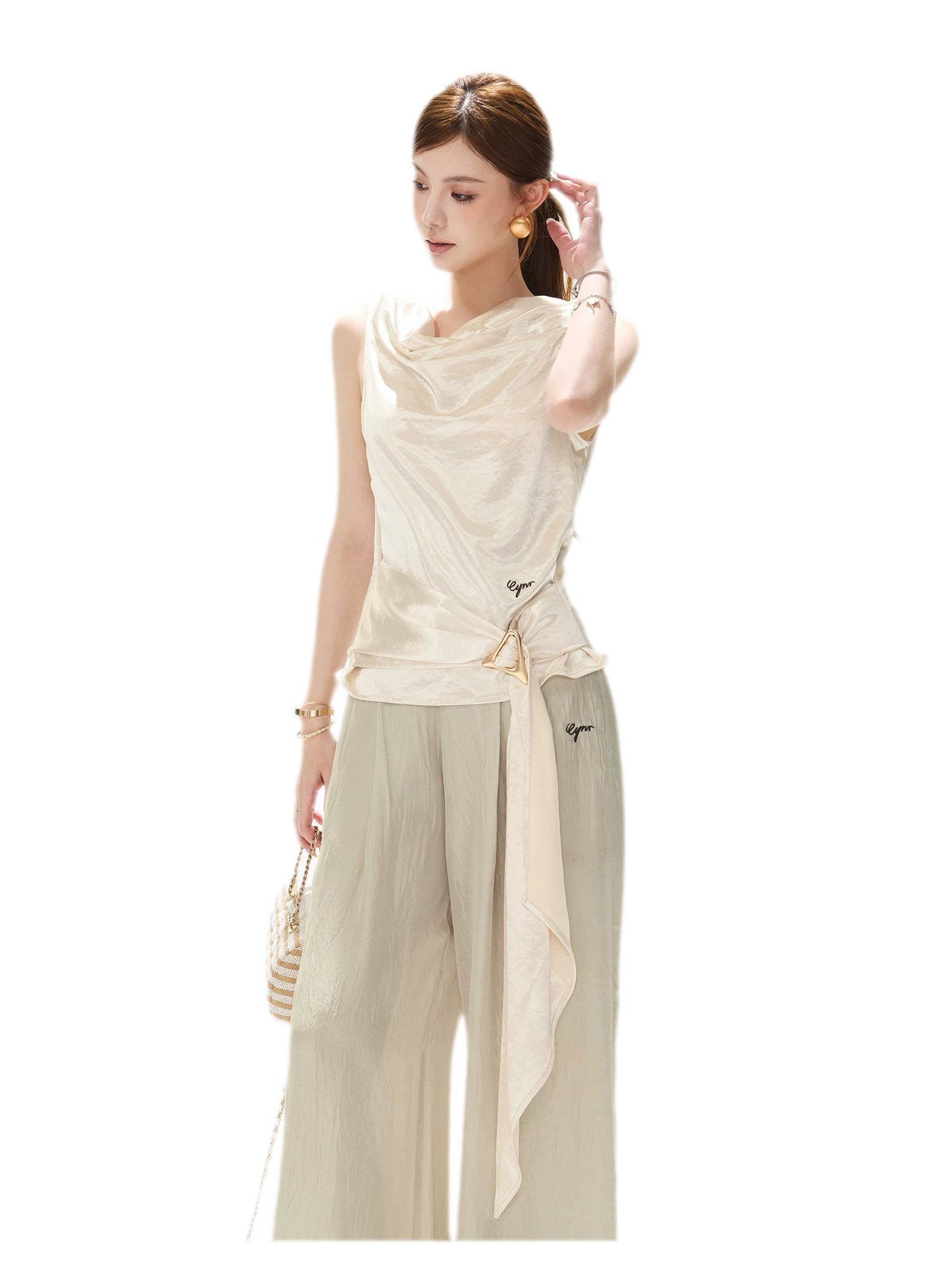 Draped Satin Cowl Top