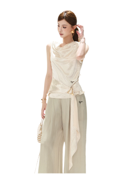 Draped Satin Cowl Top