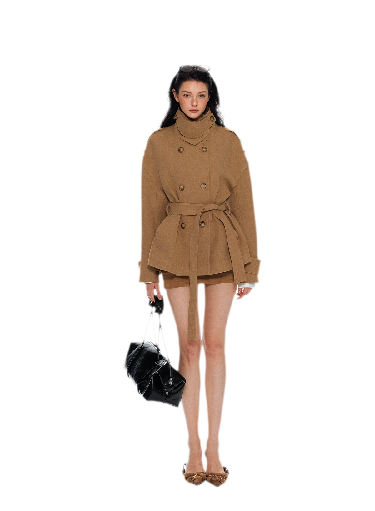 Wool Stand-Collar Belted Coat