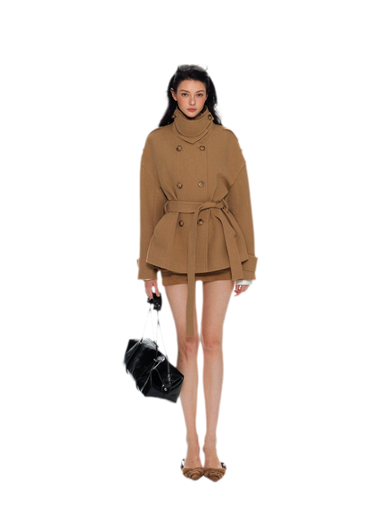 Wool Stand-Collar Belted Coat