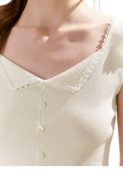 Lace Trim Knit Vest