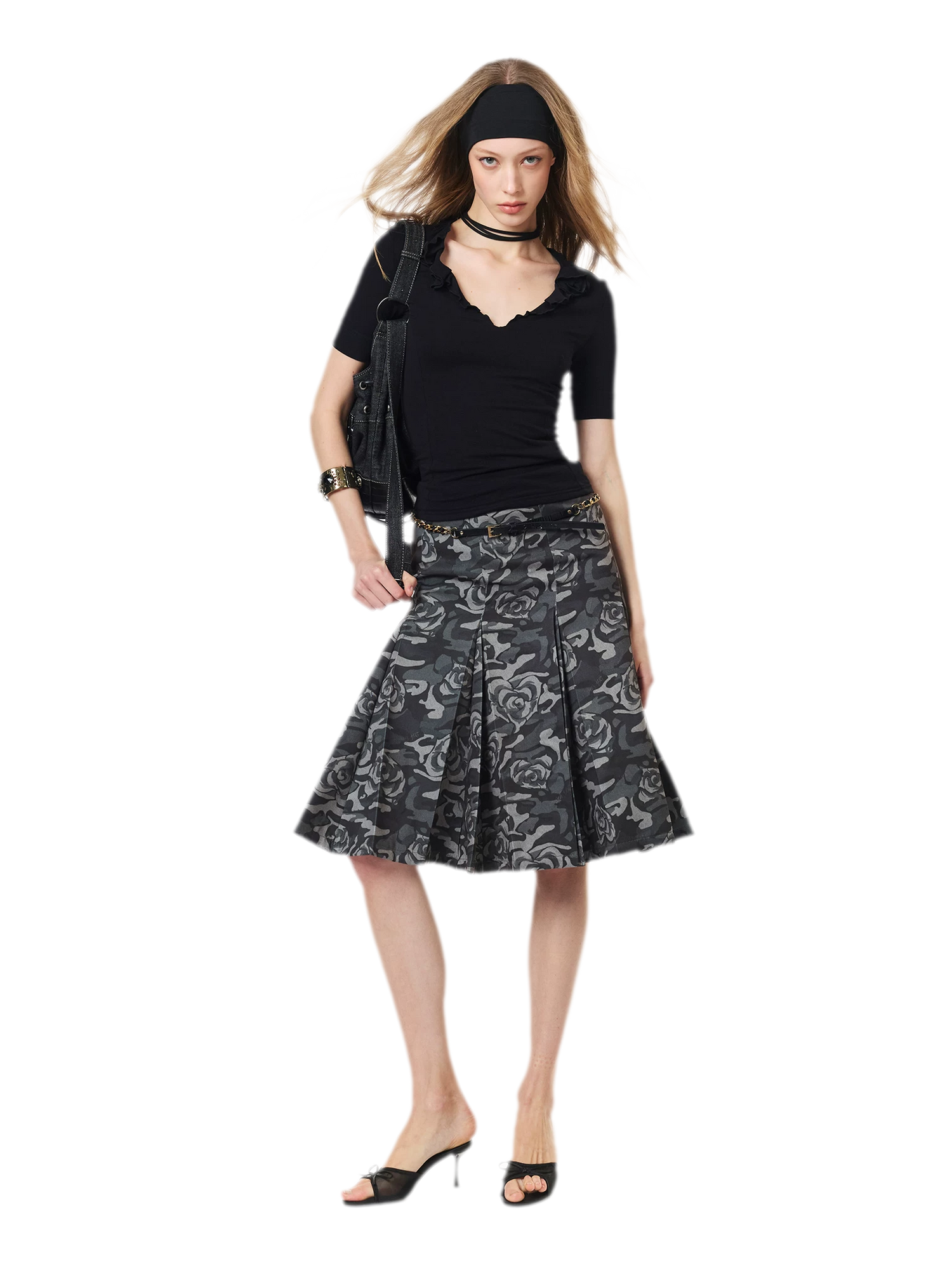 Low Waist Pleated A-Line Skirt