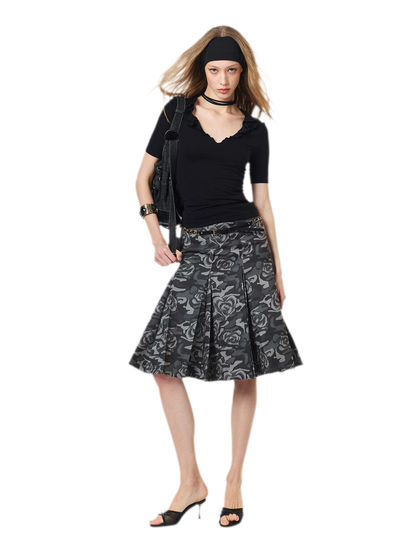 Low Waist Pleated A-Line Skirt