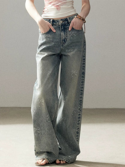 Rhinestone Wide-Leg Jeans