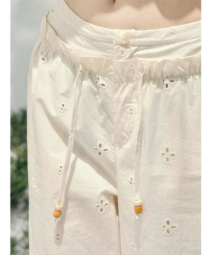 Wide-Leg Embroidered Pants