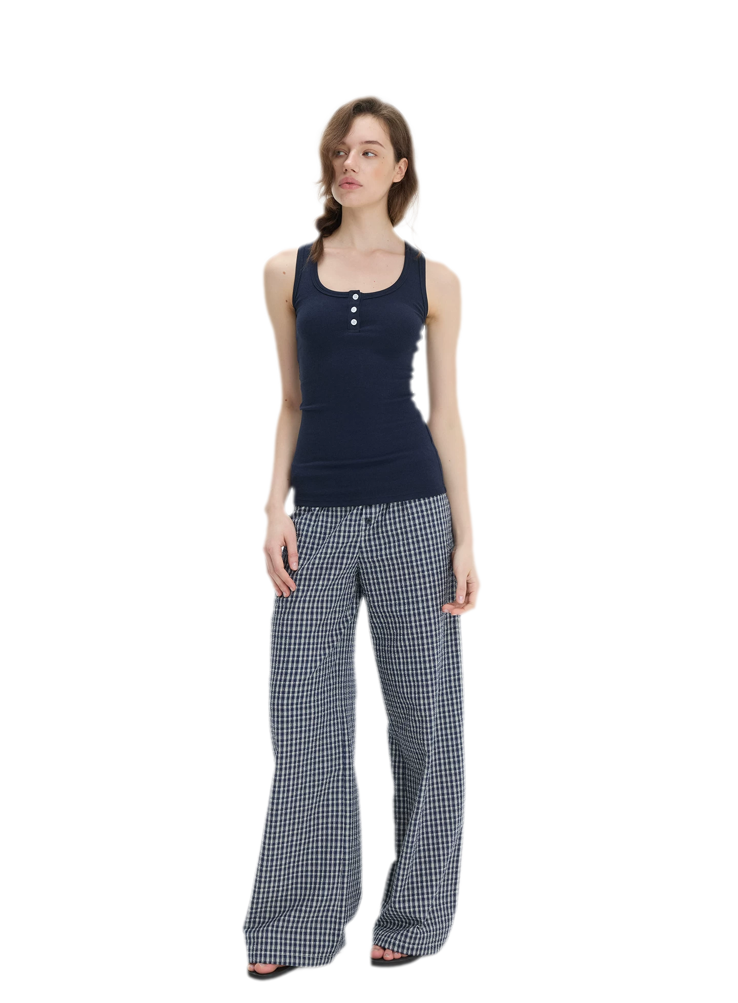 Textured Check Wide-Leg Trousers