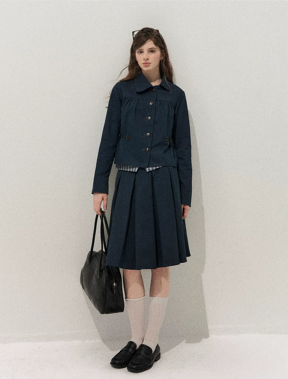 Washed Denim Pleated Set