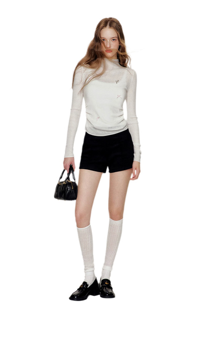 Fine Wool Ruched Bow Top