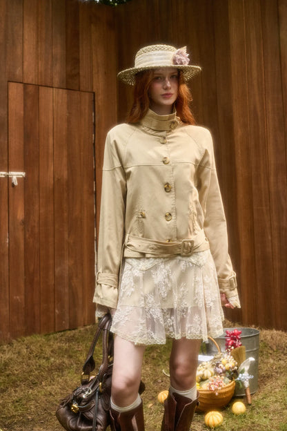 Woven Cropped Trench Jacket