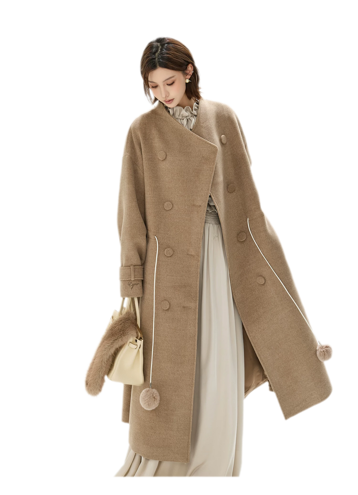 Detachable Fur Collar A-Line Coat