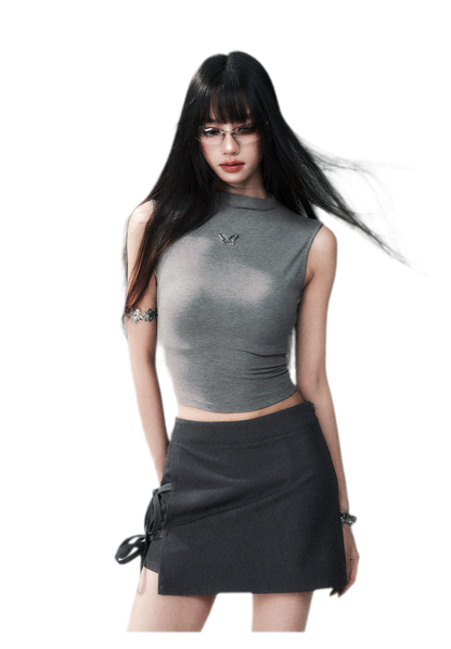 Grey Tie Low-Rise Skort