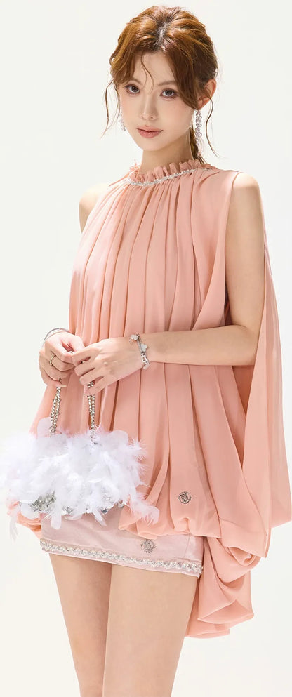 Pleated Rhinestone Mini Skirt