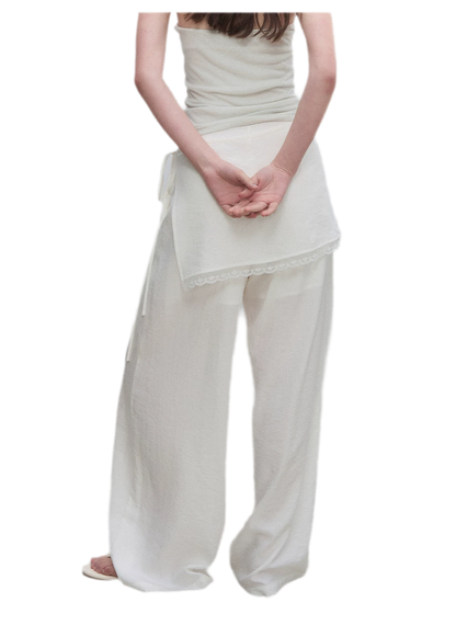 Textured Low-Waist Wide-Leg Trousers