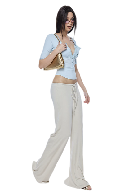Ribbed Lace V-Neck Top Set