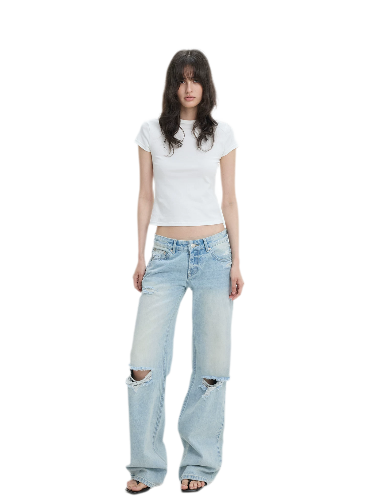 Washed Distressed Straight-Leg Jeans