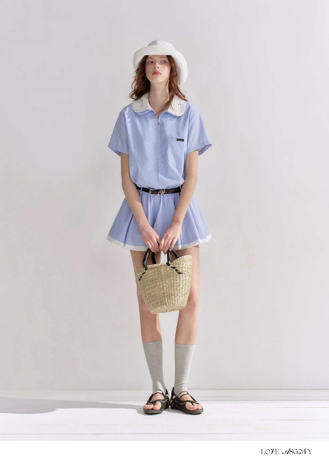 Lace Collar Half-Zip Waist Dress